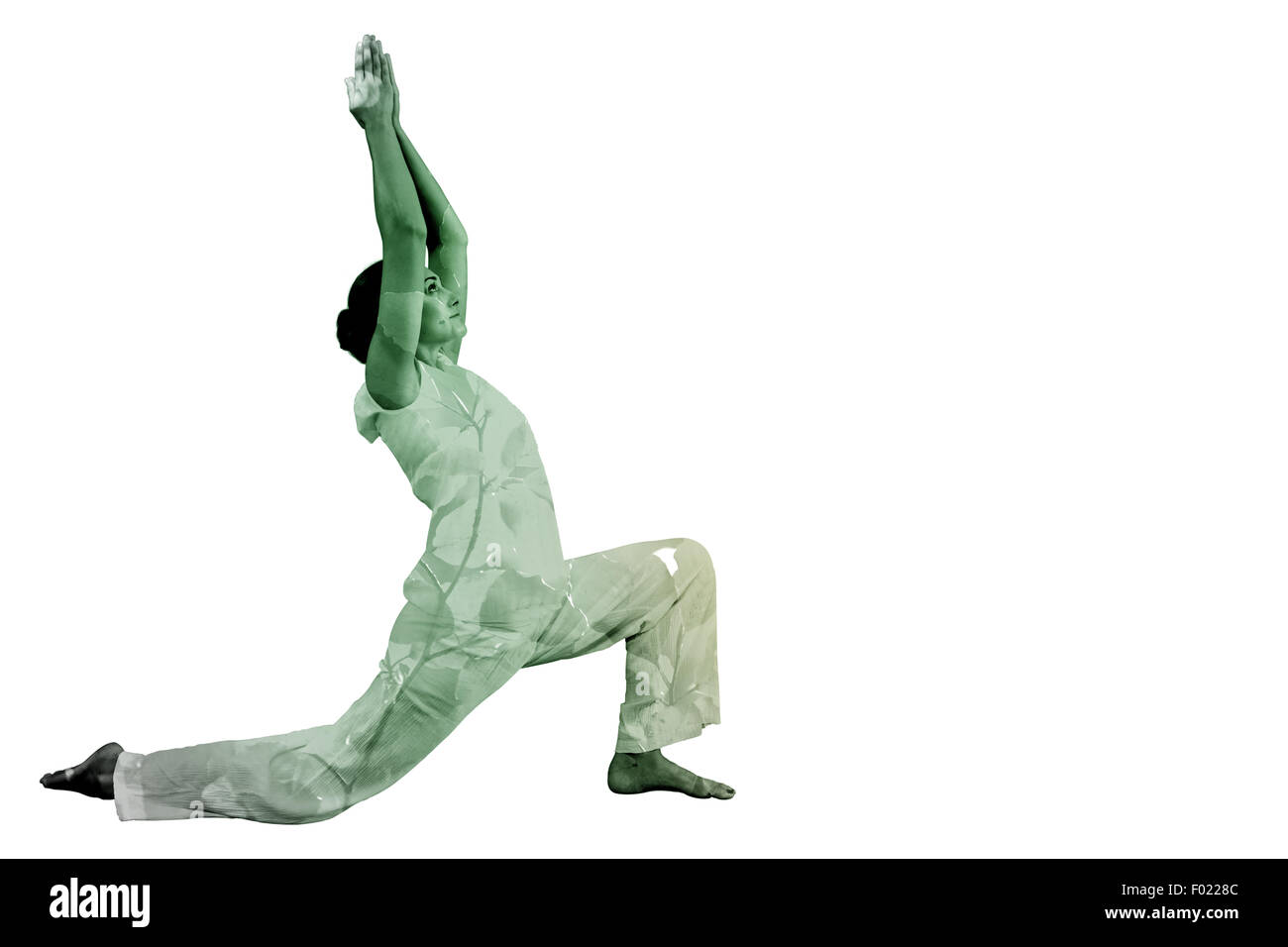 Zusammengesetztes Bild von Content Brünette in Tai Chi zu tun weiß Stockfoto