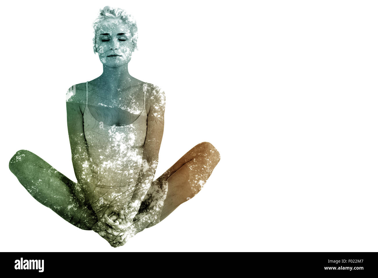 Zusammengesetztes Bild durchtrainierten Frau tun, die Schmetterling-Strecke Stockfoto