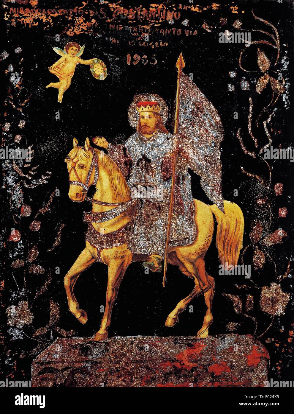 St. Constantine auf dem Pferderücken, ex-Voto, Heiligtum der Heiligen Konstantin, Sedilo, Sardinien, 20. Jahrhundert. Stockfoto