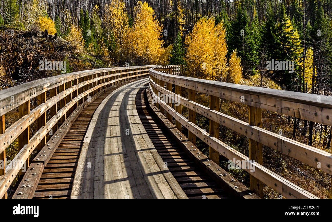 Hölzernen Trestle Bridge, Kelowna, British Columbia, Kanada Stockfoto