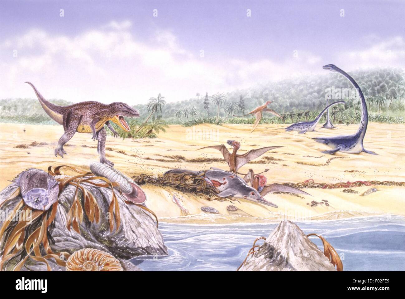 Palaeozoology - Jura-Zeit - prähistorische Tiere in ihrer Umgebung - Art arbeiten von Brin Edwards Stockfoto