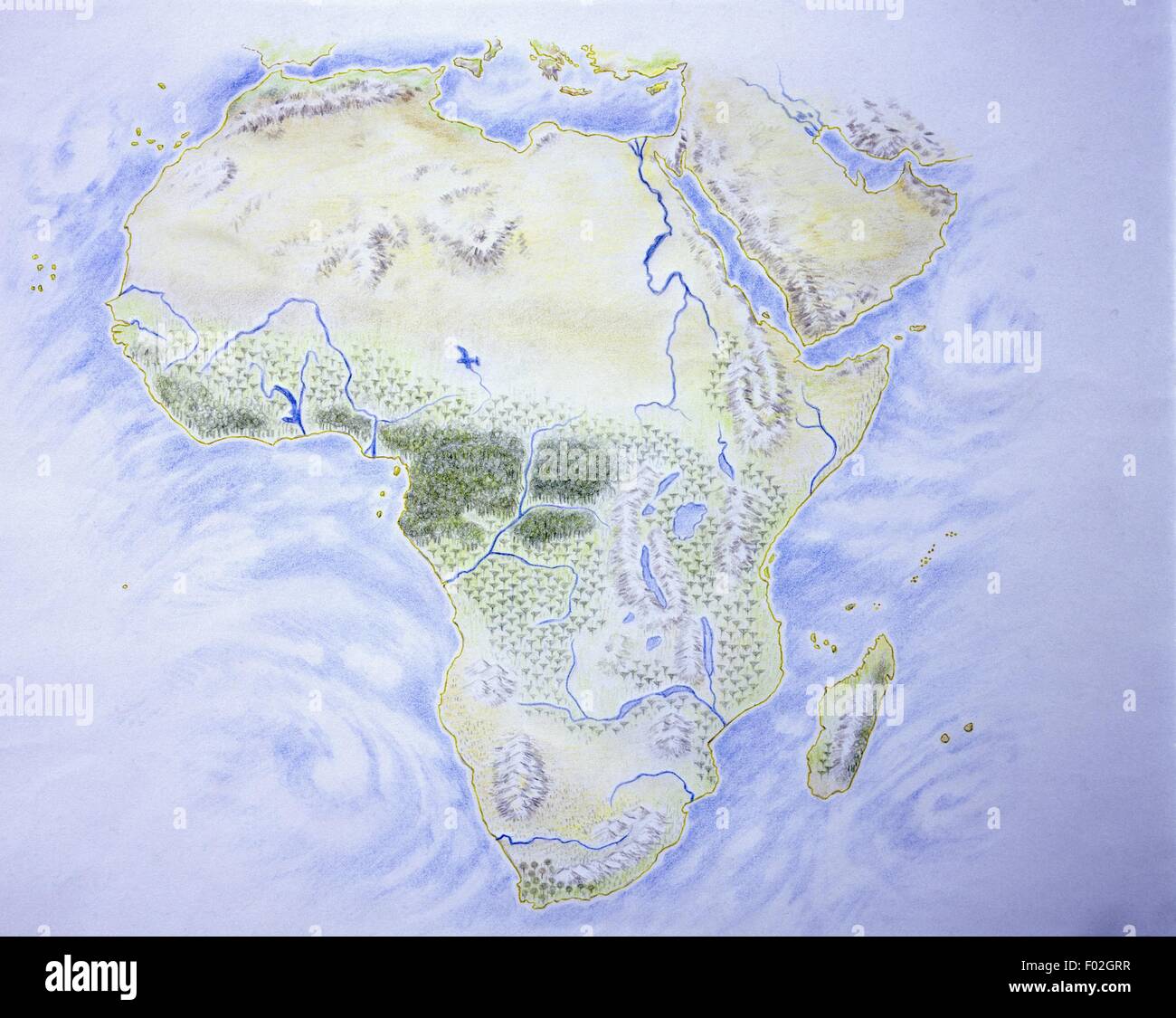Kartographie - Karte von Afrika, Abbildung Stockfoto