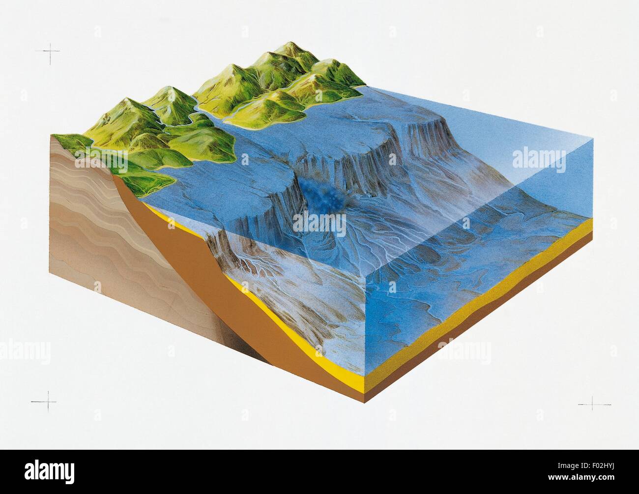 Festlandsockel Gezeiten und Land, Zeichnung. Stockfoto
