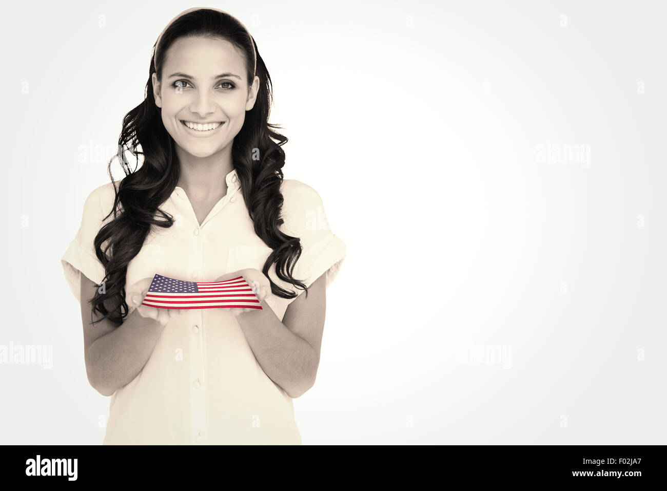 Zusammengesetztes Bild hübsche Brünette halten Hände Stockfoto