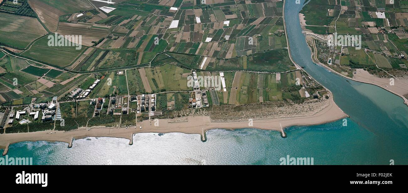 Luftaufnahme der Foce del Brenta - Provinz Venedig, Veneto Region, Italien. Stockfoto