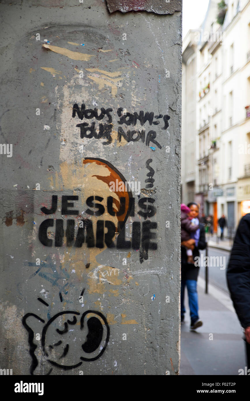 Je Suis Charlie Graffiti, Paris, Frankreich Stockfoto