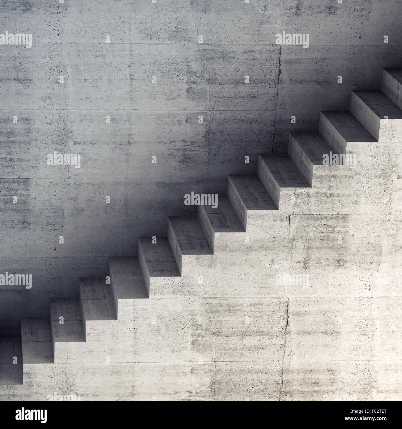 Treppe an der Wand, abstrakte Betonarchitektur Quadrat innen 3D-Hintergrund, digitale Grafik illustration Stockfoto