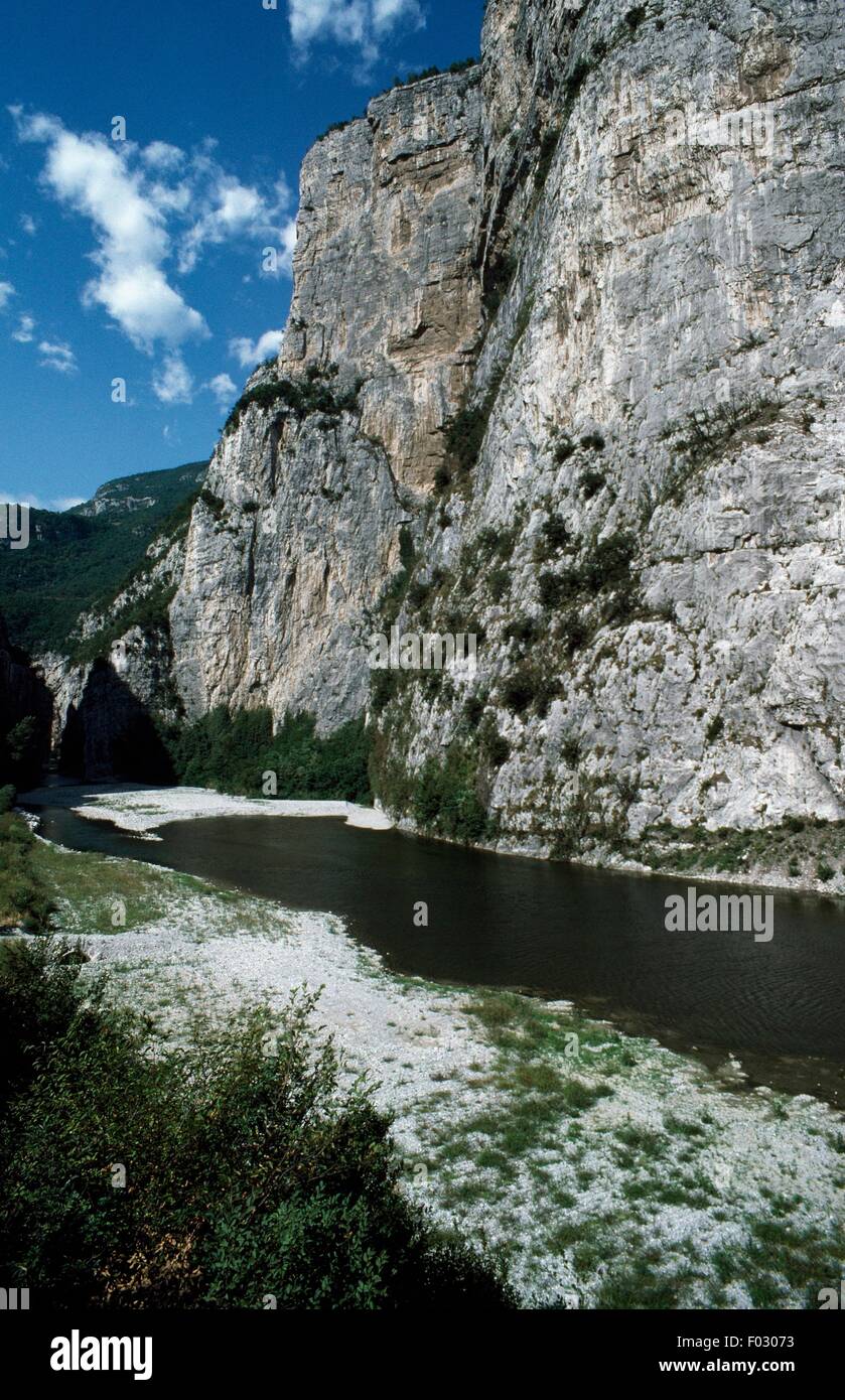 Limaro Schlucht durchschneiden durch den Fluss Sarca, Trentino-Alto Adige, Italien. Stockfoto