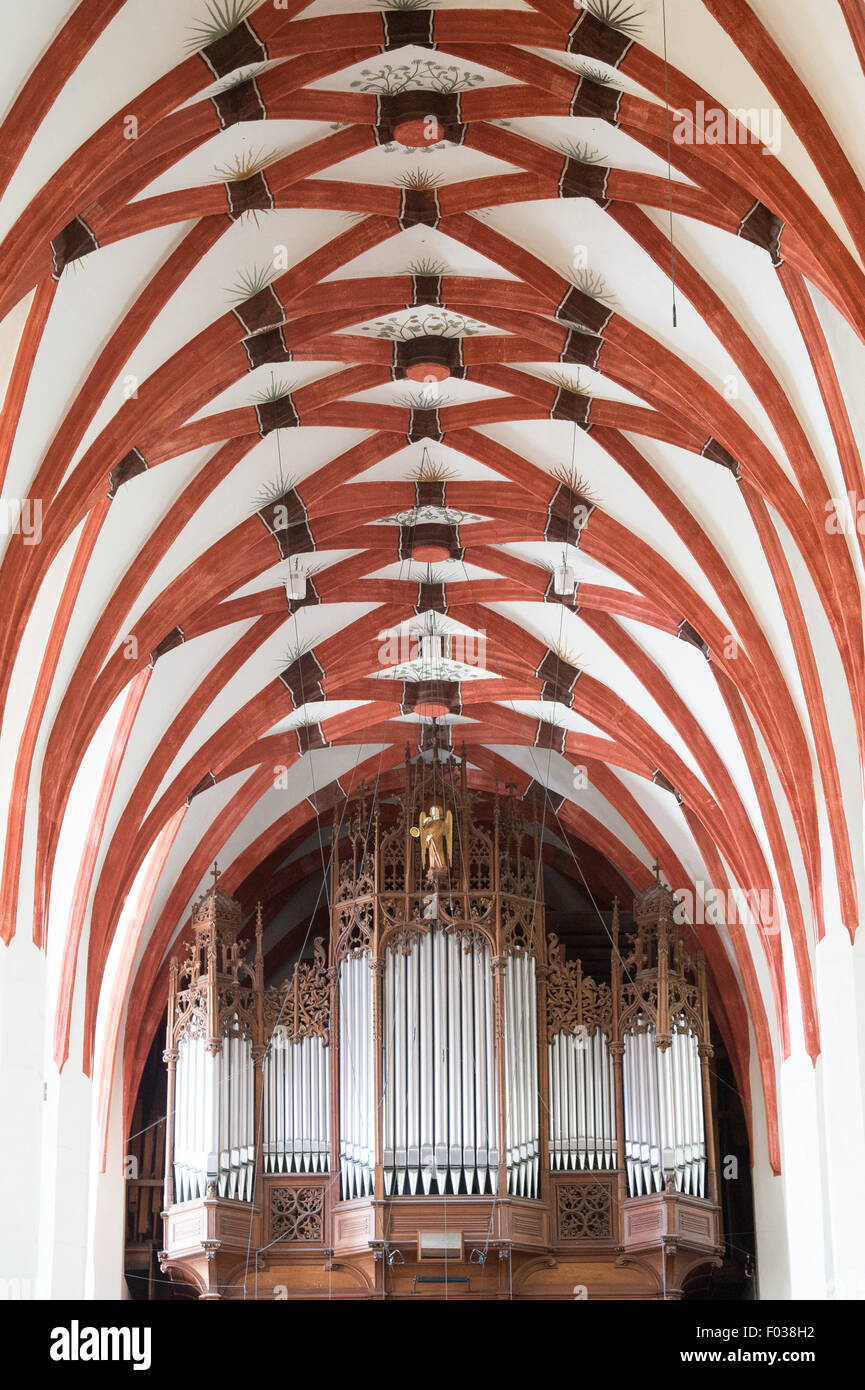 Ein Blick auf die Sauer-Orgel-Orgel in der Thomaskirche-Kirche in Leipzig, Deutschland 5. August 2015. Die cleanin Gof die Kirchenorgeln wird voraussichtlich ab August 2015 2016 berücksichtigt. FOTO: PETER ENDIG/DPA Stockfoto