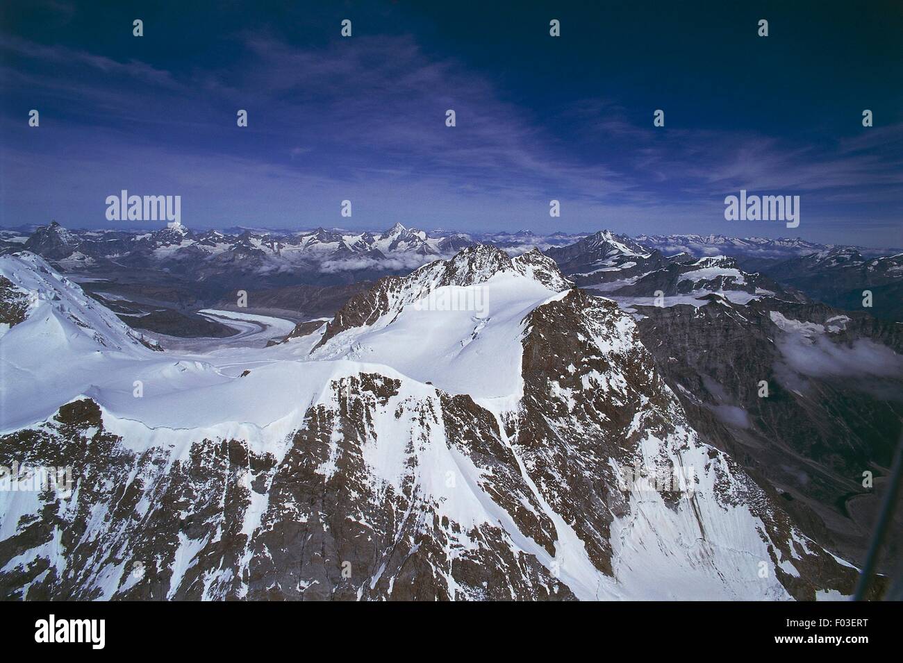 Italien - Region Piemont - Walliser Alpen - Valsesia - die Stadt von Macugnaga Seite des Monte-Rosa-Massivs. Stockfoto