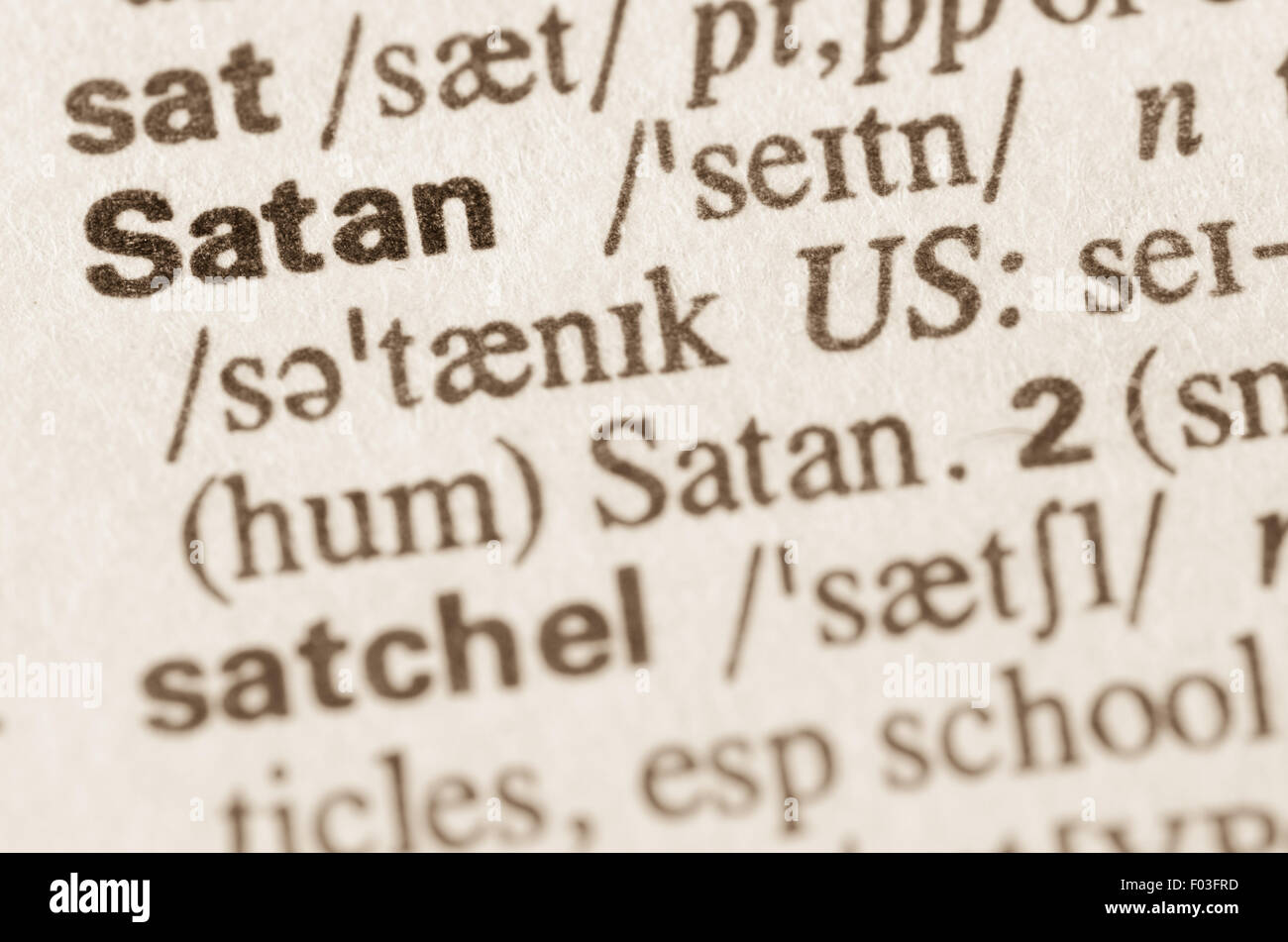 Definition des Wortes Satan im Wörterbuch Stockfoto