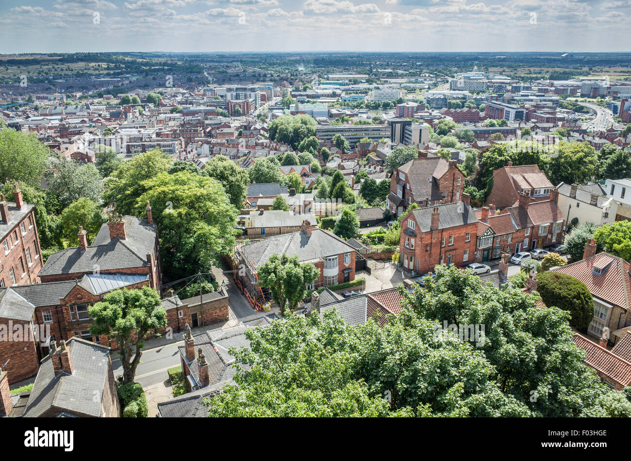 Lincoln City von Lincoln Castle, England gesehen. Stockfoto