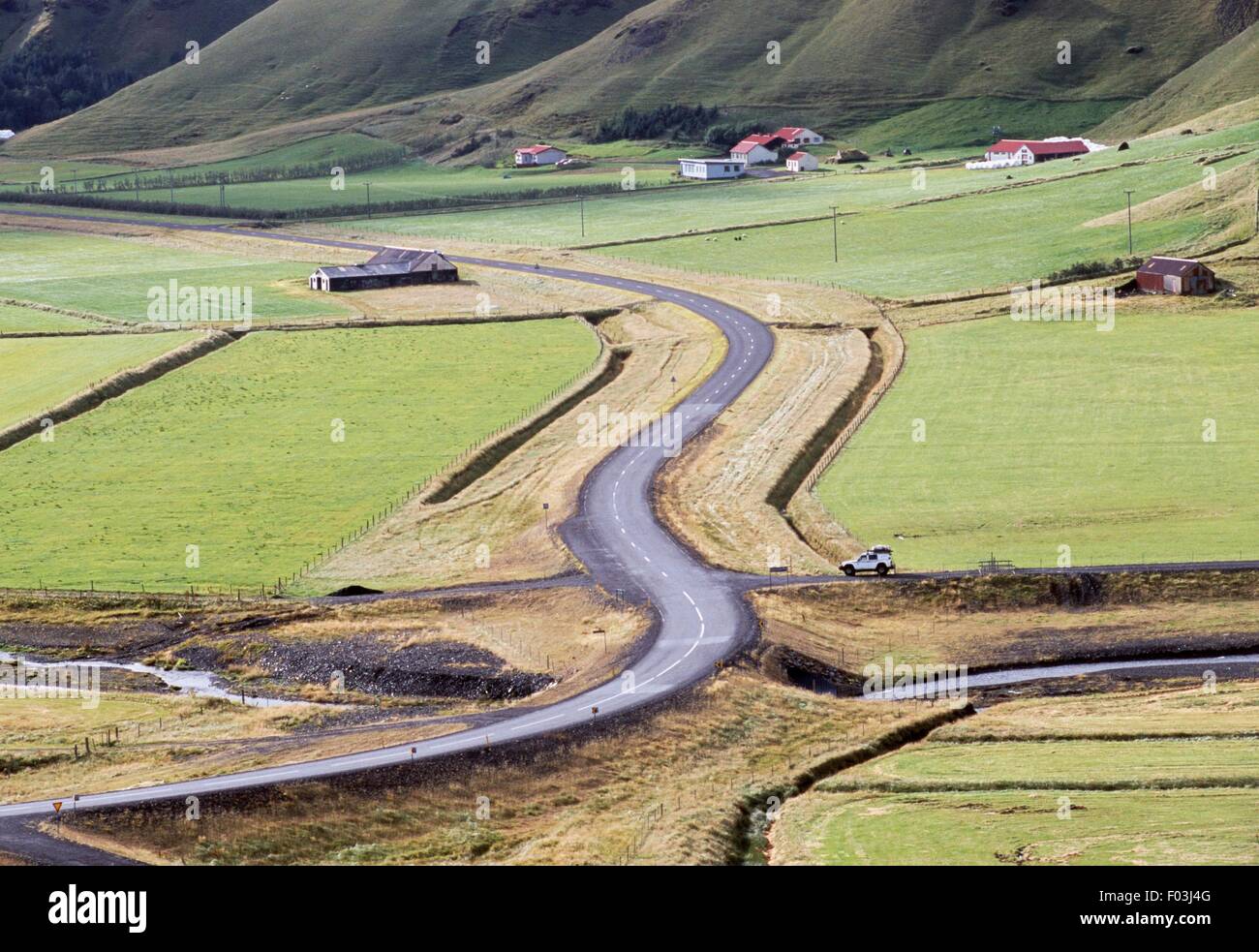 Das Dorf Vik, Vestur-Skaftafellssysla, Island. Stockfoto