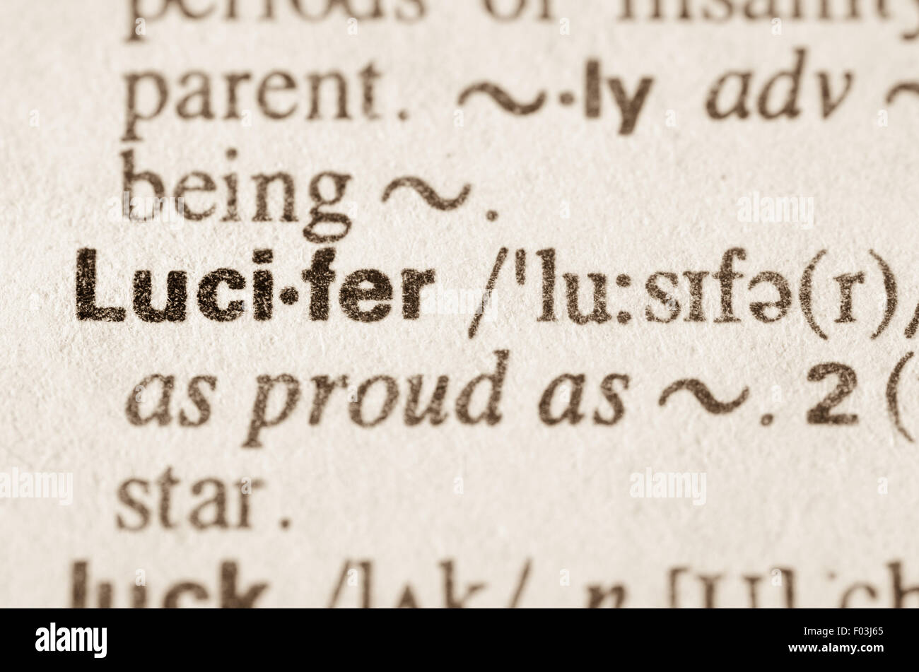 Definition des Wortes Lucifer im Wörterbuch Stockfoto