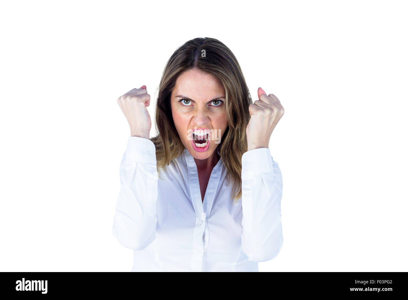 Wütend schreit Geschäftsfrau Stockfoto