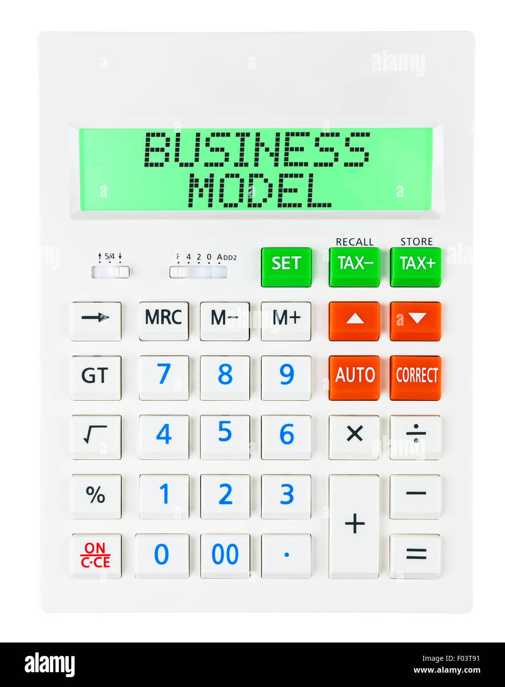 Taschenrechner mit Geschäftsmodell Stockfoto