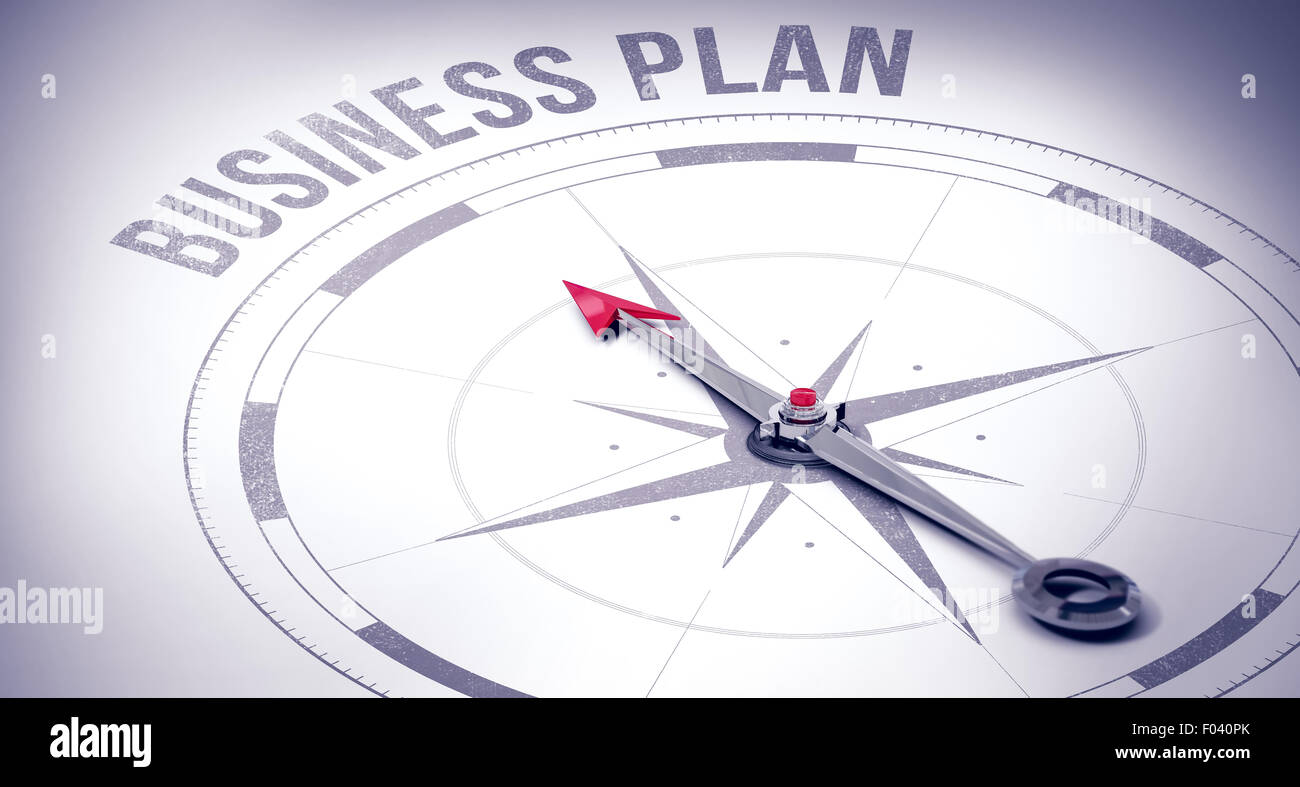 Business-Plan gegen Kompass Stockfoto