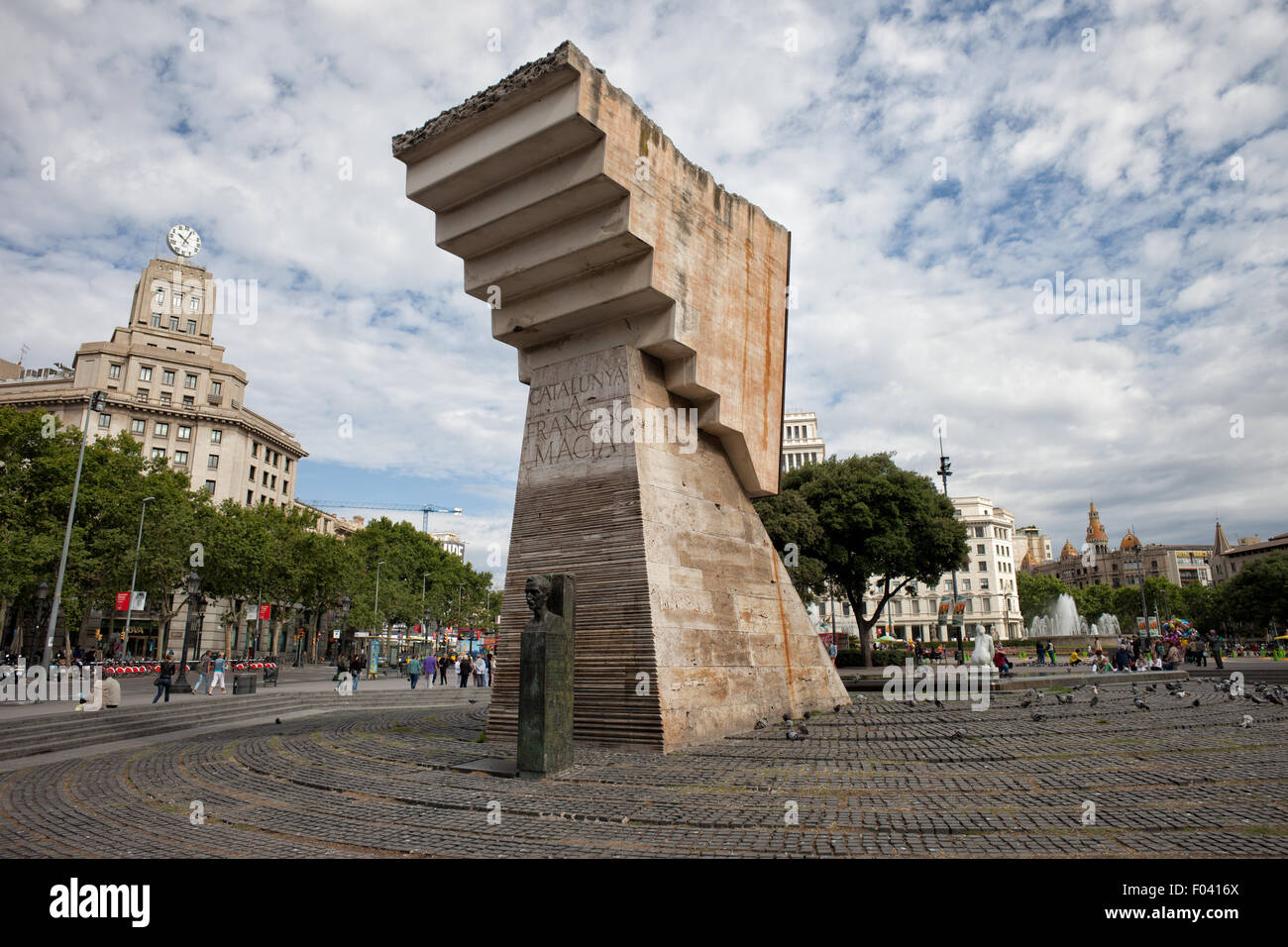 Francesc Macia Denkmal auf Katalonien Square - Placa de Catalunya in Barcelona, Katalonien, Spanien Stockfoto
