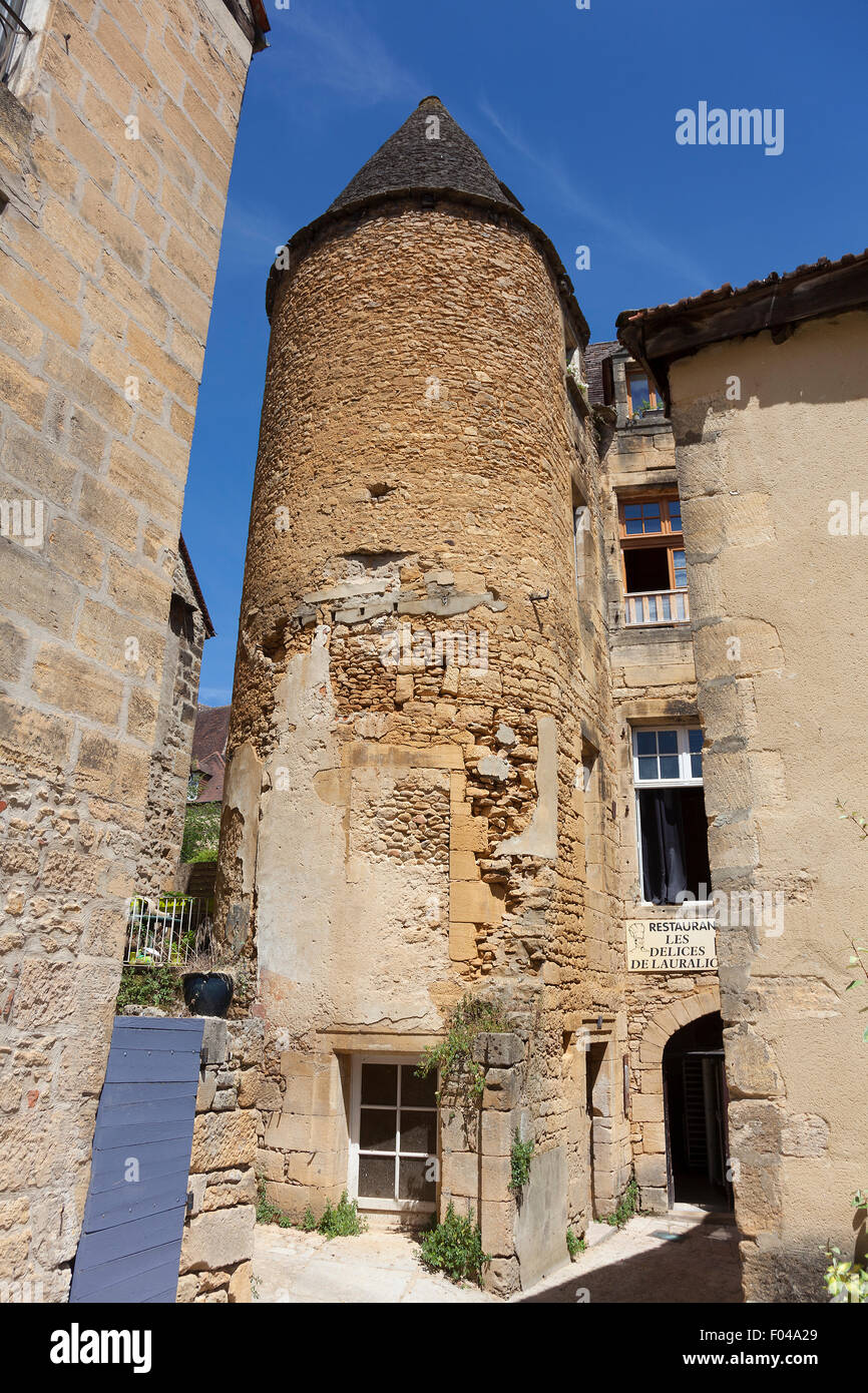Architektur von Sarlat-la-Caneda, Dordogne, Aquitaine, Frankreich Stockfoto