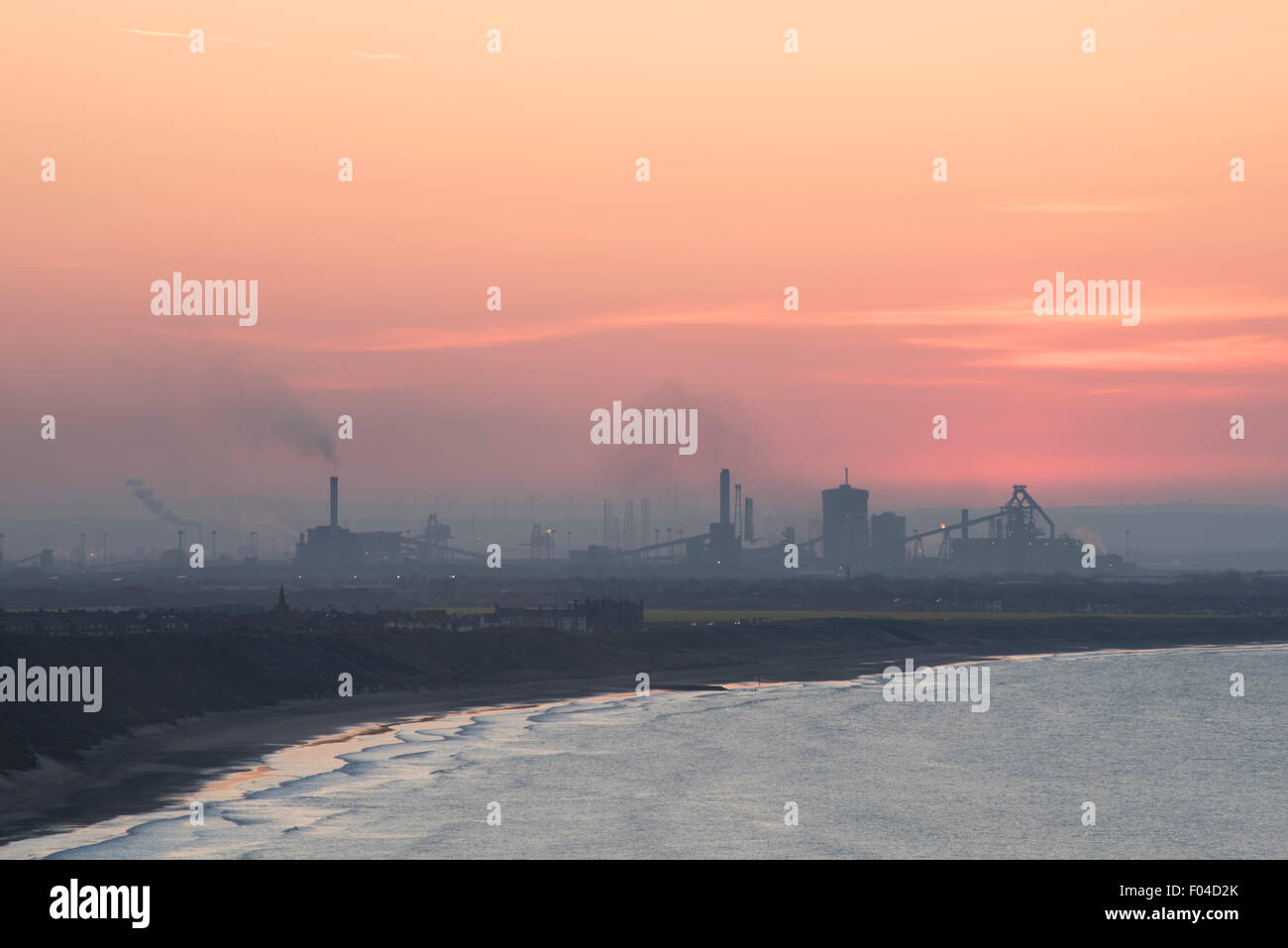 Sonnenuntergang über Redcar Stahl arbeitet, North Yorkshire. Stockfoto