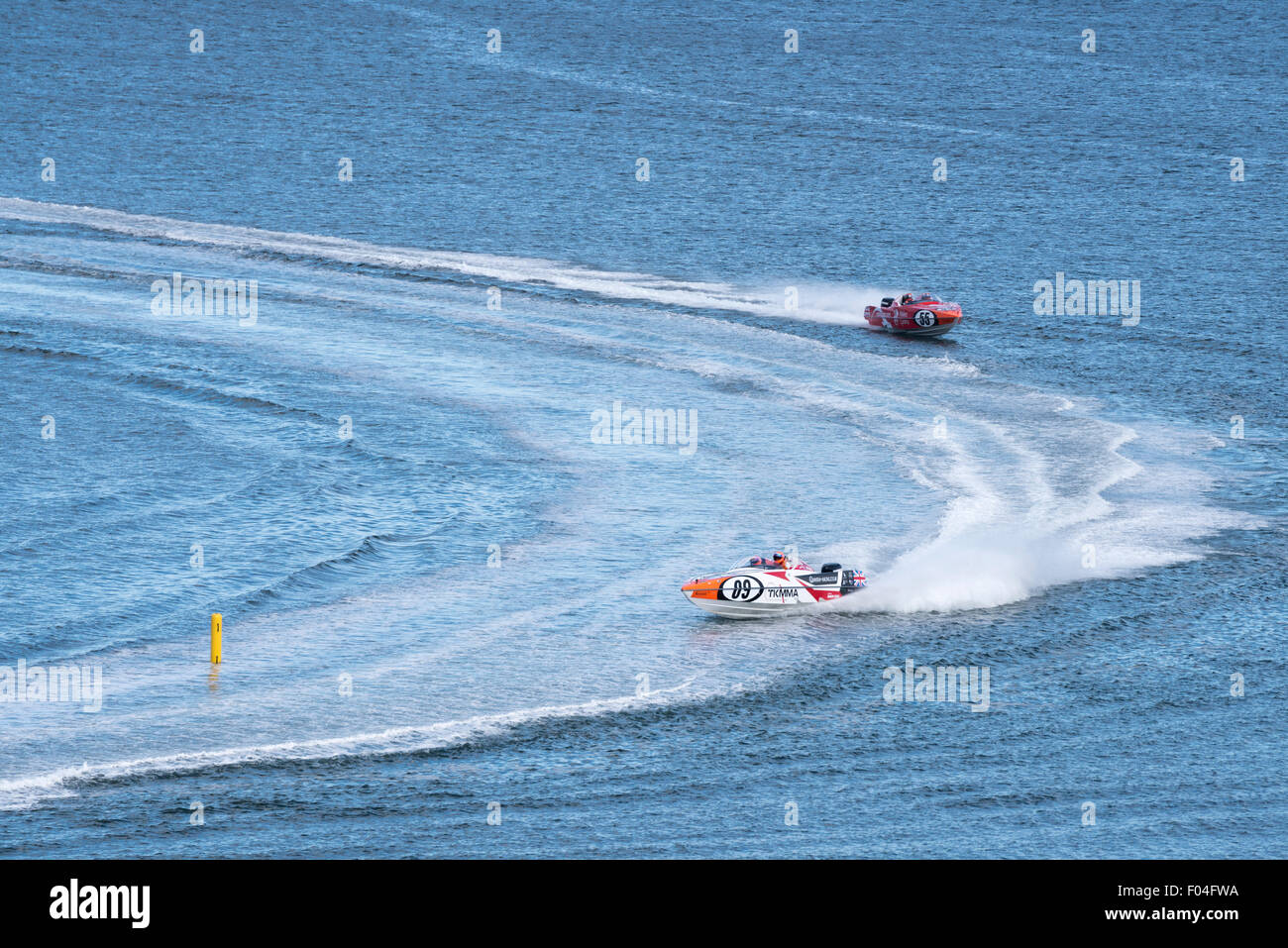 P1 Superstock Powerboat Racing besuchen Filey Bay, North Yorkshire. Stockfoto