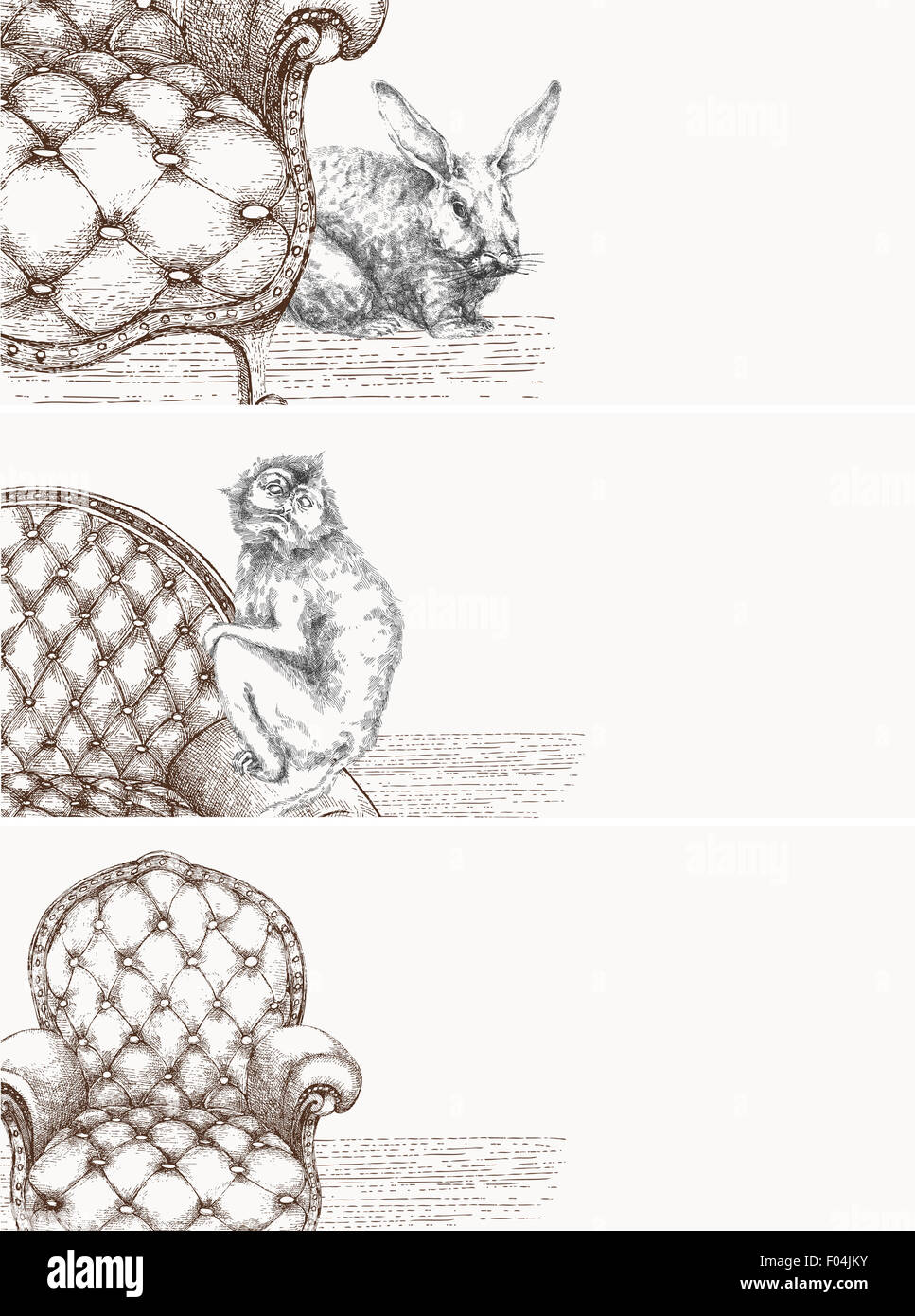 Dekorative Zeichnung Banner-Details der Möbel und Tiere Stockfoto