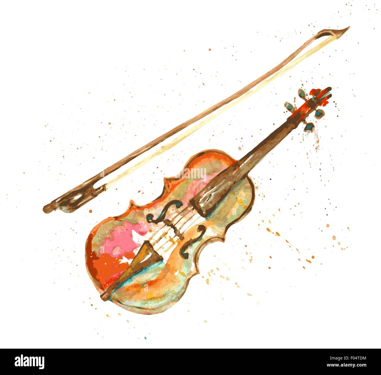 Aquarell Hand gezeichnete Violine Stock Vektor