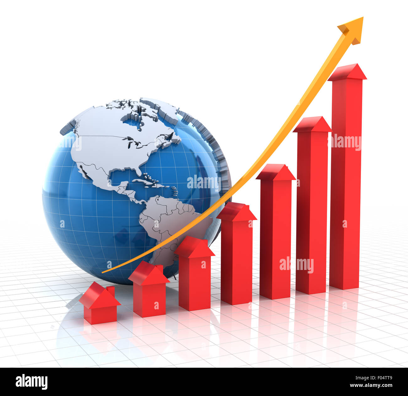 Immobilien-Wachstums-Chart mit Globe, 3d Rendern Stockfoto