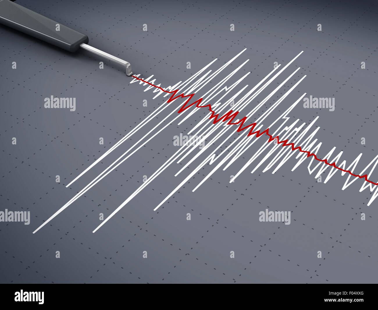 Seismische Aktivitätsdiagramm, ein Erdbeben. Stockfoto
