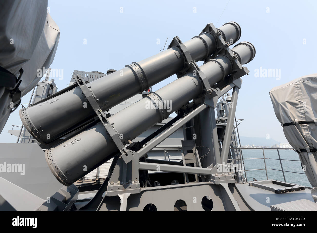 Versenden Sie Anti-Schiffs-Rakete Sperre, Japan Maritime Self-Defense Force Stockfoto
