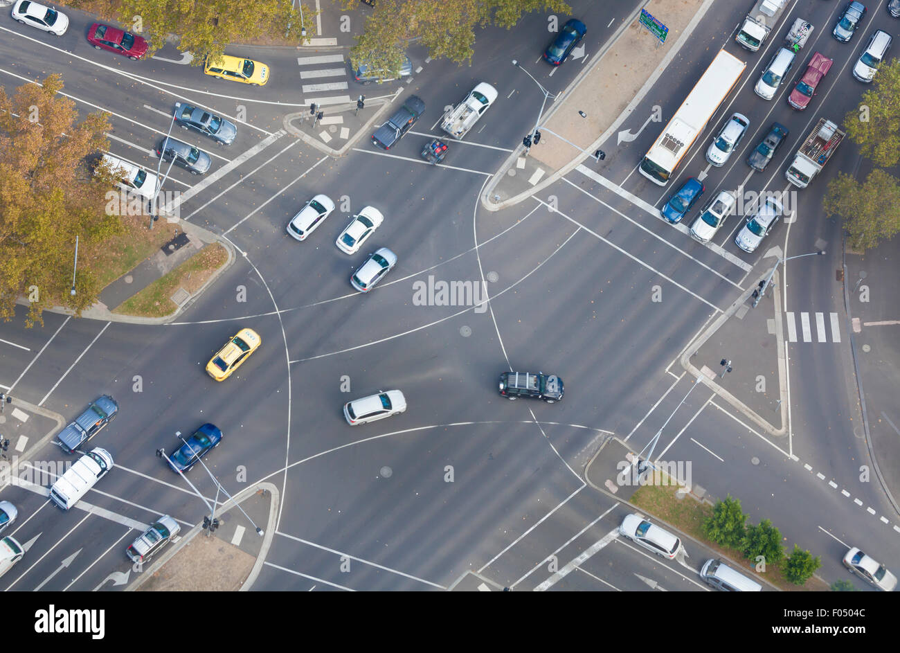 Top-down Ansicht einer Kreuzung Stockfoto