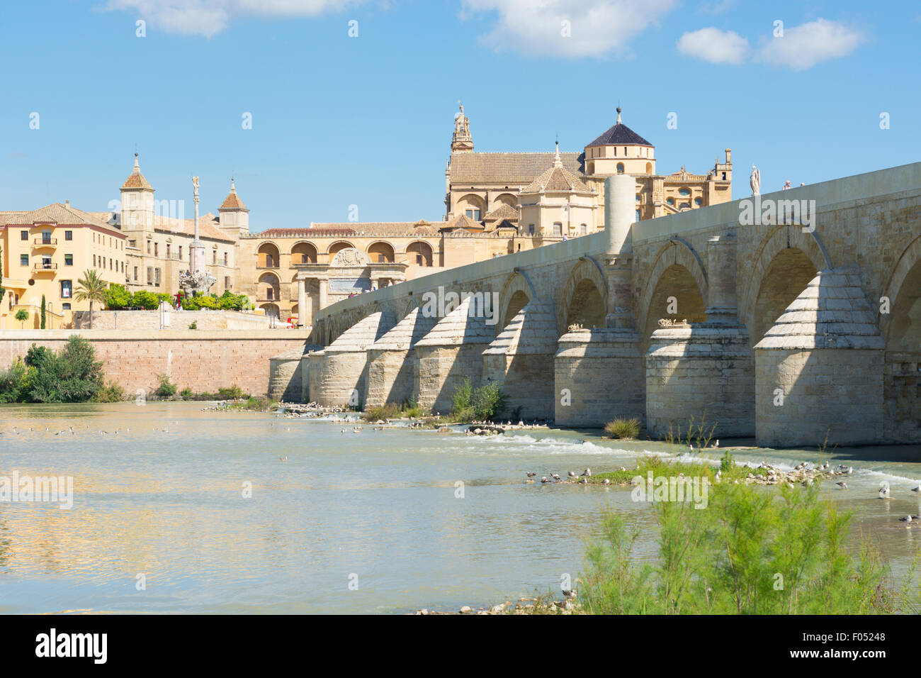 Die Puente Romano de Córdoba oder die römische Brücke über den Río oder Fluss Guadalquivir in Córdoba oder Cordoba in Spanien Stockfoto