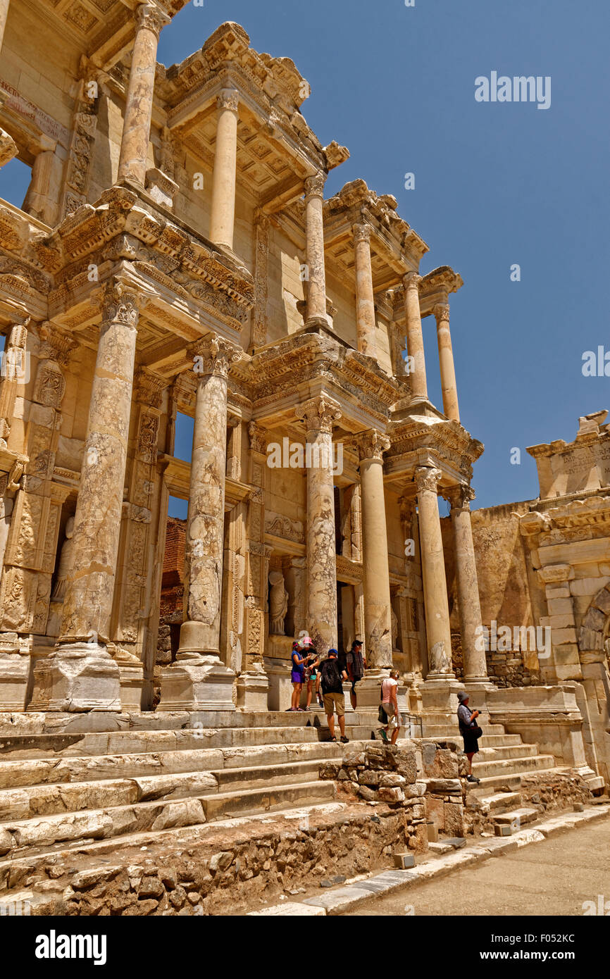 Die Bibliothek des Celsus in der antiken griechischen/römischen Reiches Ephesus in der Nähe von Selcuk, Kusadasi, Türkei. Stockfoto