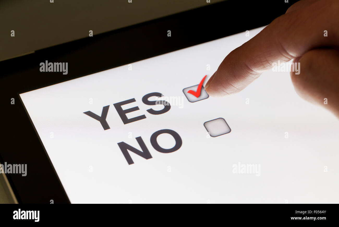 Ja und keine Checkboxen auf einem tablet Stockfoto