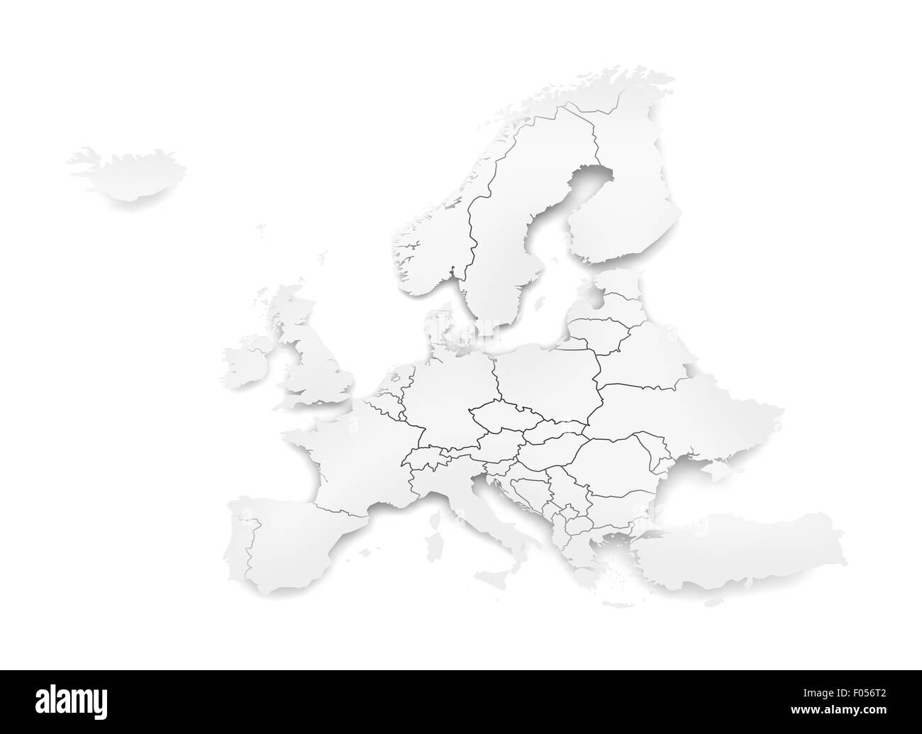 Detail-Papier-Karte von Europa mit Ländergrenzen Stockfoto