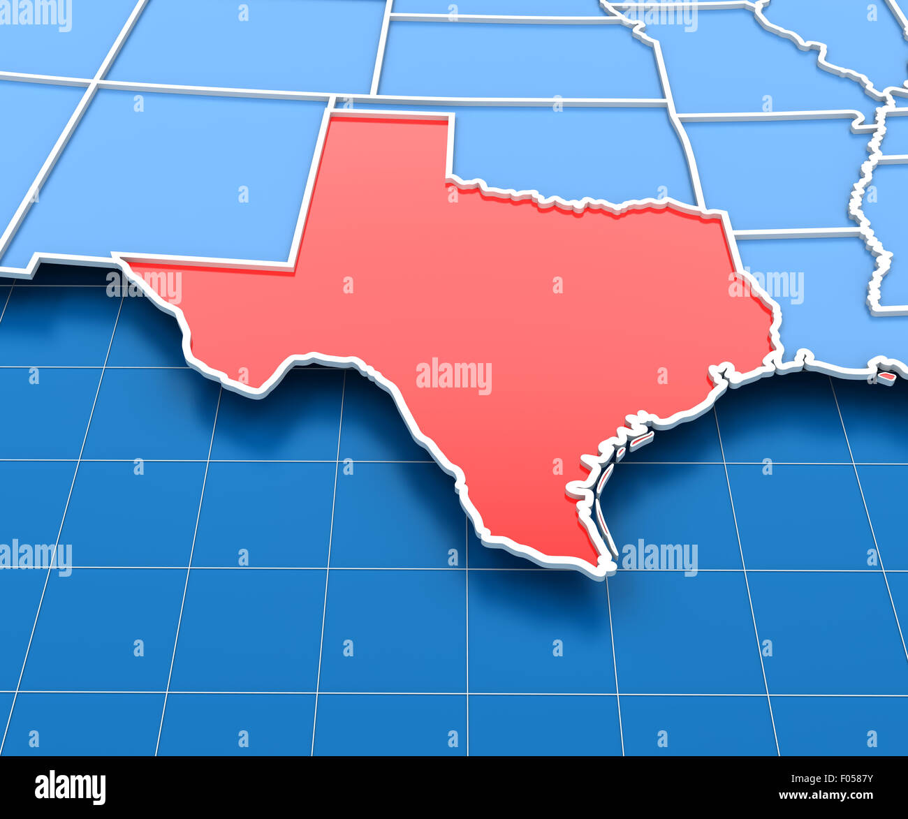 3D Rendering der USA-Karte mit Texas State hervorgehoben Stockfoto