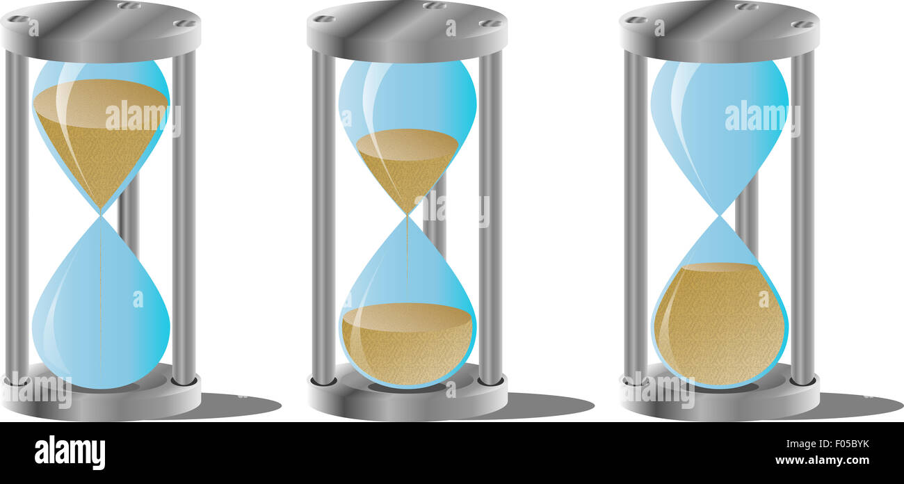 Sanduhr-Set. Uhr und Stunde, Timer und Minute, Countdown, Messung, Symbol Uhr, Vektor-Grafik-illustration Stockfoto