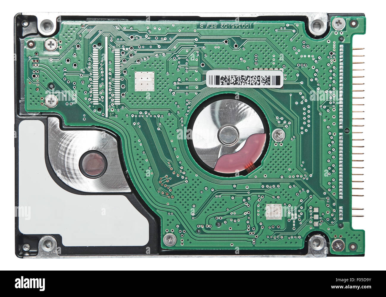 Draufsicht des Festplattenlaufwerks isoliert auf weißem Hintergrund Stockfoto