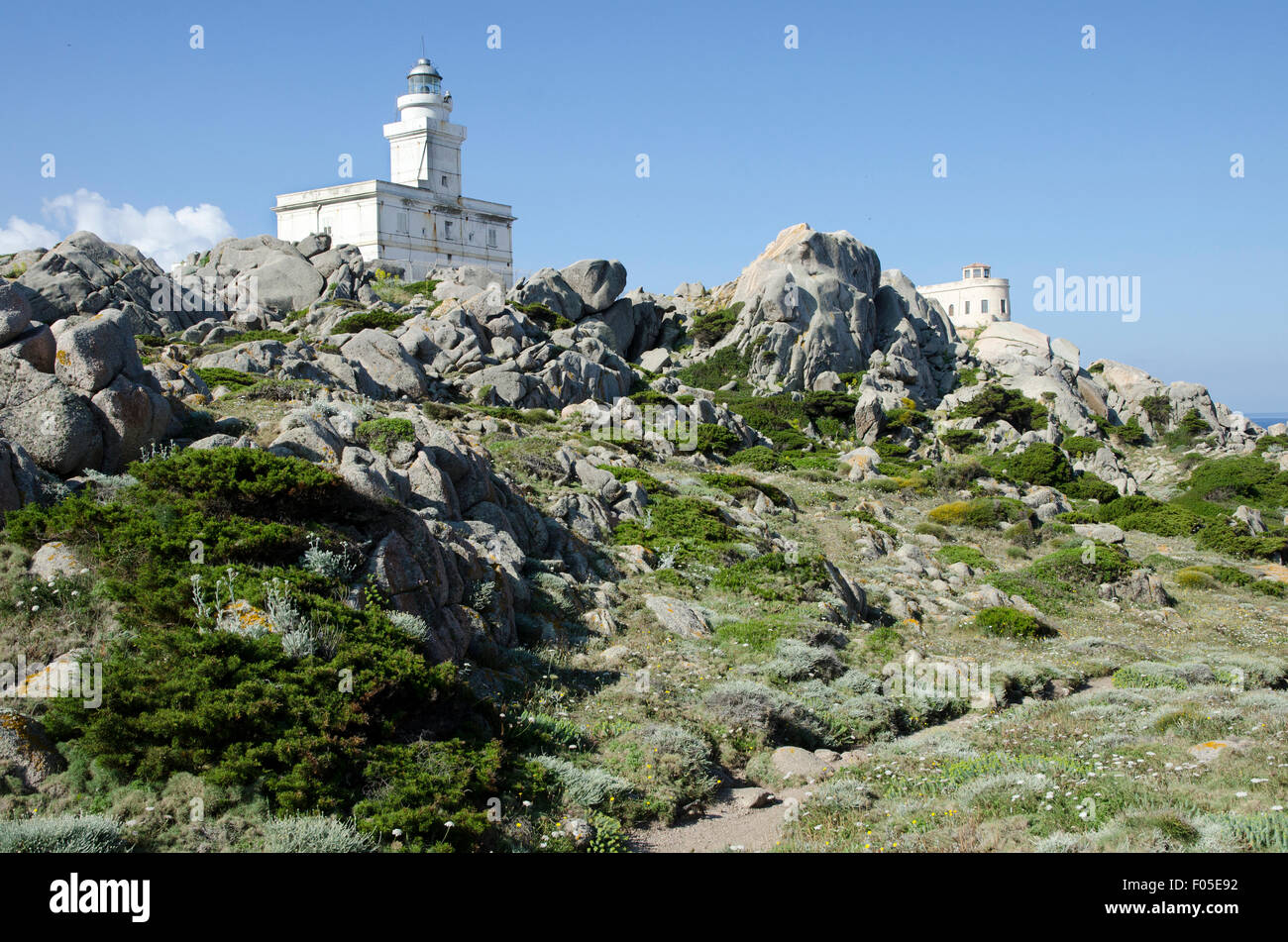 Sardinien, Italien: der Leuchtturm von Capo Testa. Stockfoto