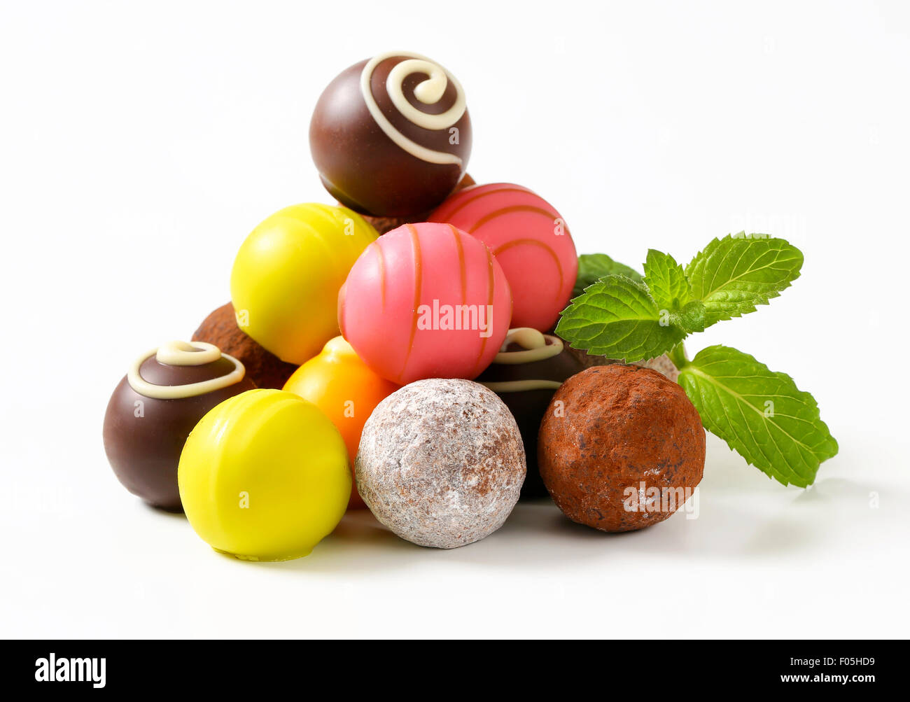 Gemischte Pralinen und Fruchtpralinen ganache Stockfoto