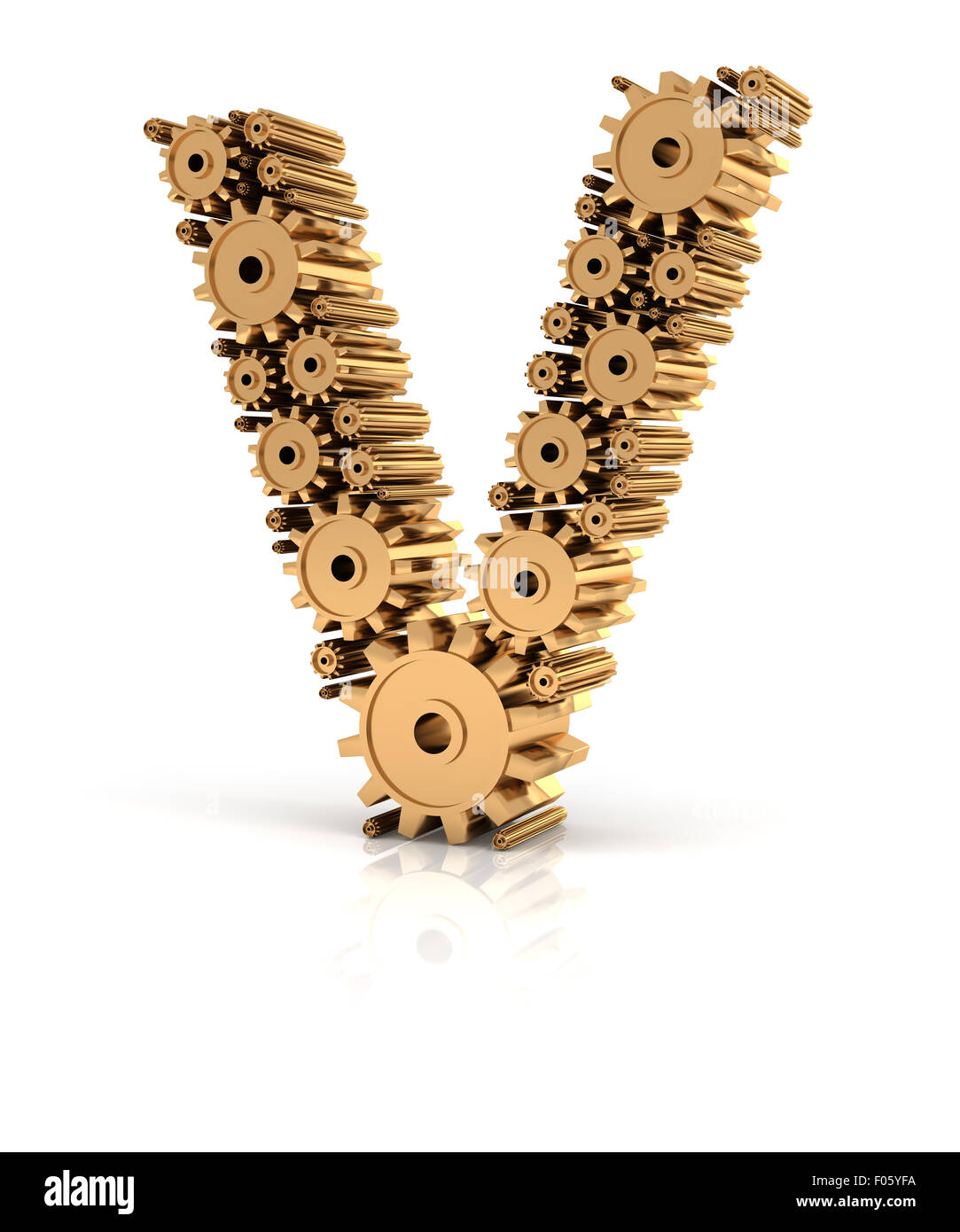 Alphabet V gebildet durch Zahnräder Stockfoto