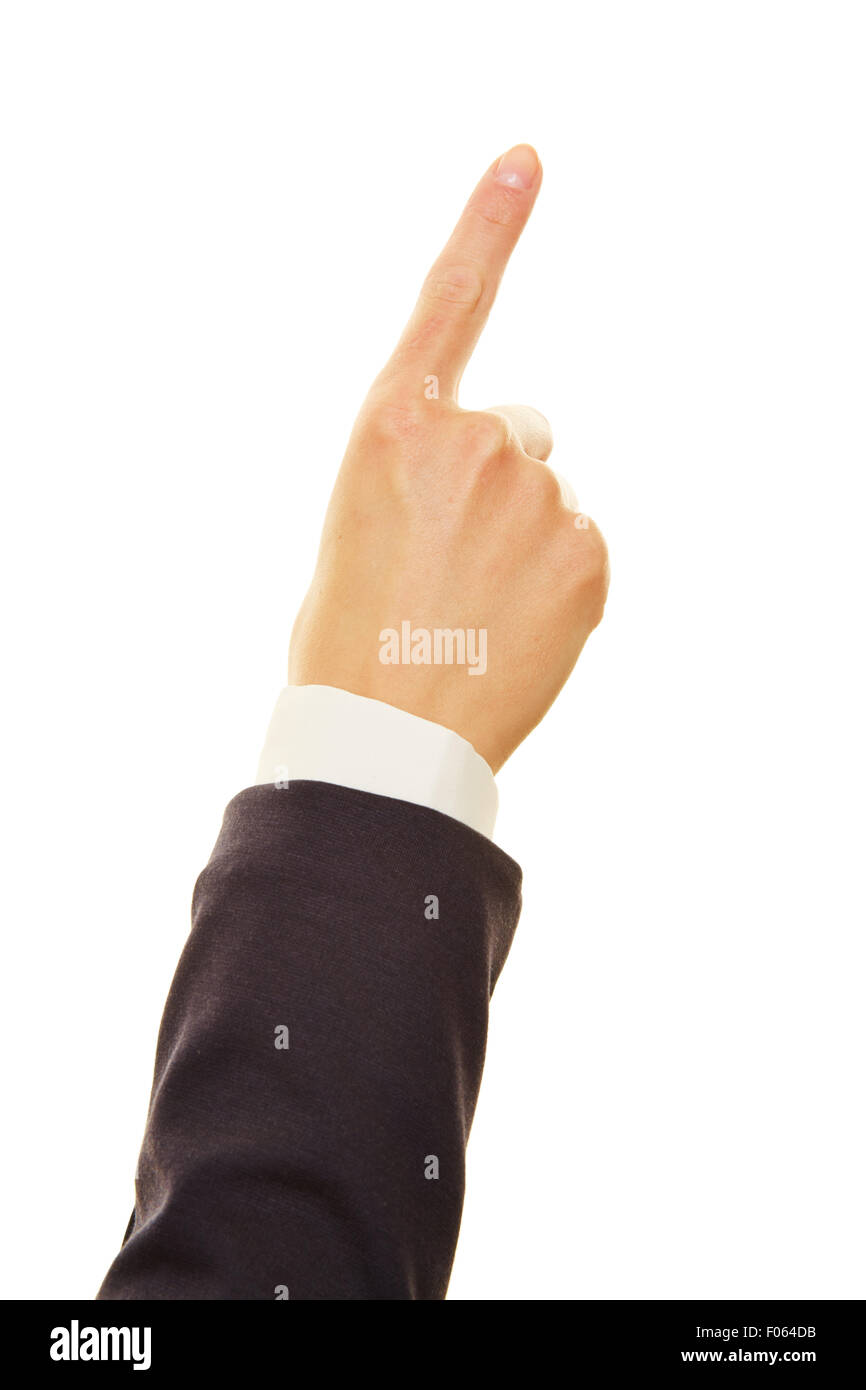 Hand nach oben mit dem Zeigefinger Geschäftsfrau Stockfoto