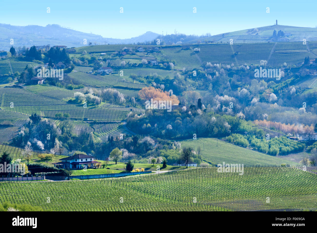Monferrato, Piemont, Italien: Frühling-Landschaft in der Nähe von San Marzano Oliveto, UNESCO-Welterbe Stockfoto