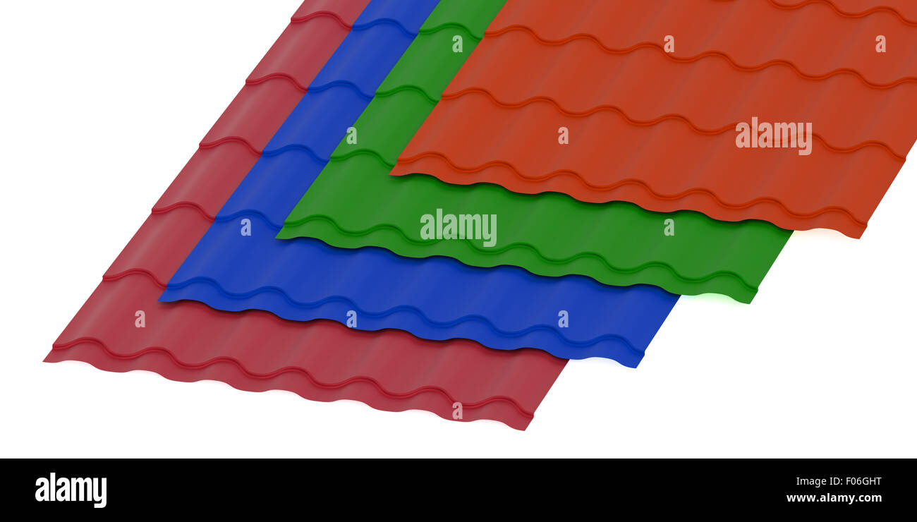 Wellpappe Schiefer Platten für Dachdeckung isoliert auf weißem Hintergrund Stockfoto
