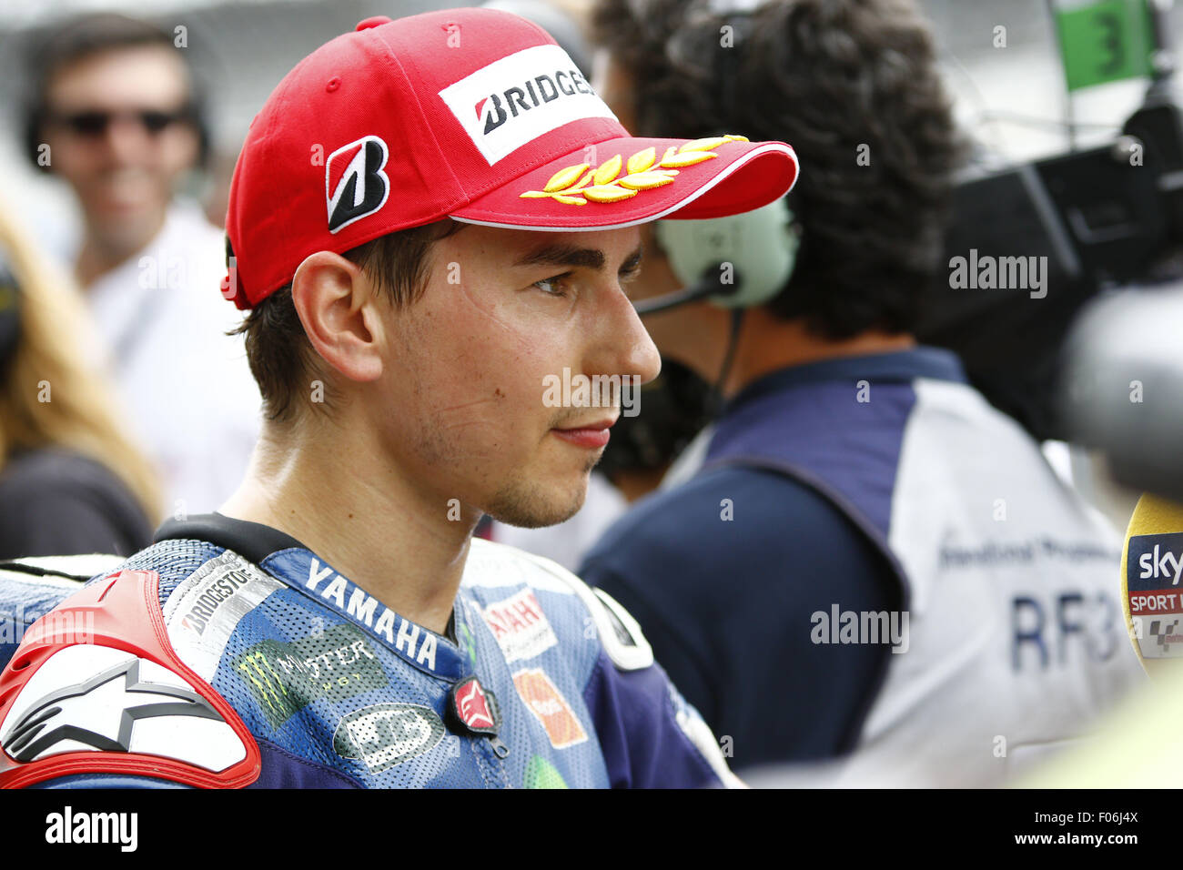 Indianapolis, Indiana, USA. 8. August 2015. 99The Moto GP freies Training 3at dem Indianapolis motor Speedway, Indiana, USAJORGE LORENZOriding ForMOVISTAR YAMAHA MotoGP © Antony Lawrence/ZUMA Draht/Alamy Live News Stockfoto