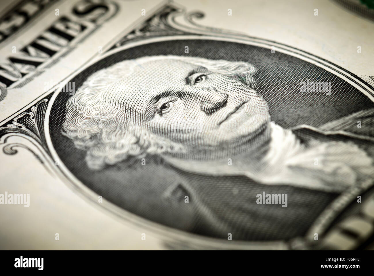 Washingtons Augen auf einer Dollarnote Stockfoto