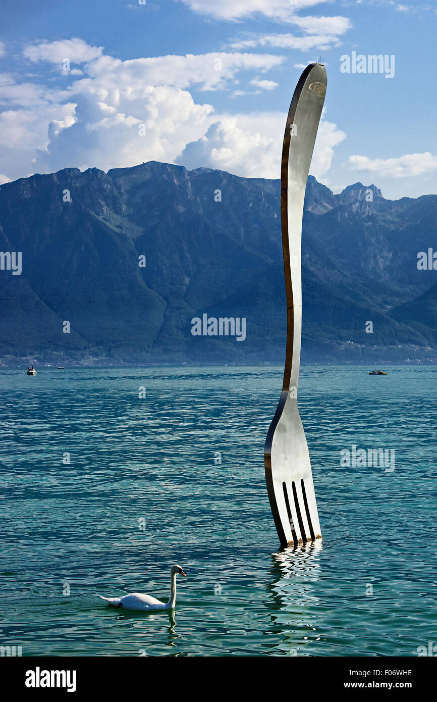 Schweiz, Wallis, Veuvey, die Gabel von Jean-Pierre Zaugg. Stockfoto