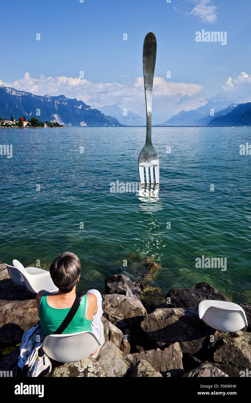 Schweiz, Wallis, Veuvey, die Gabel von Jean-Pierre Zaugg. Stockfoto