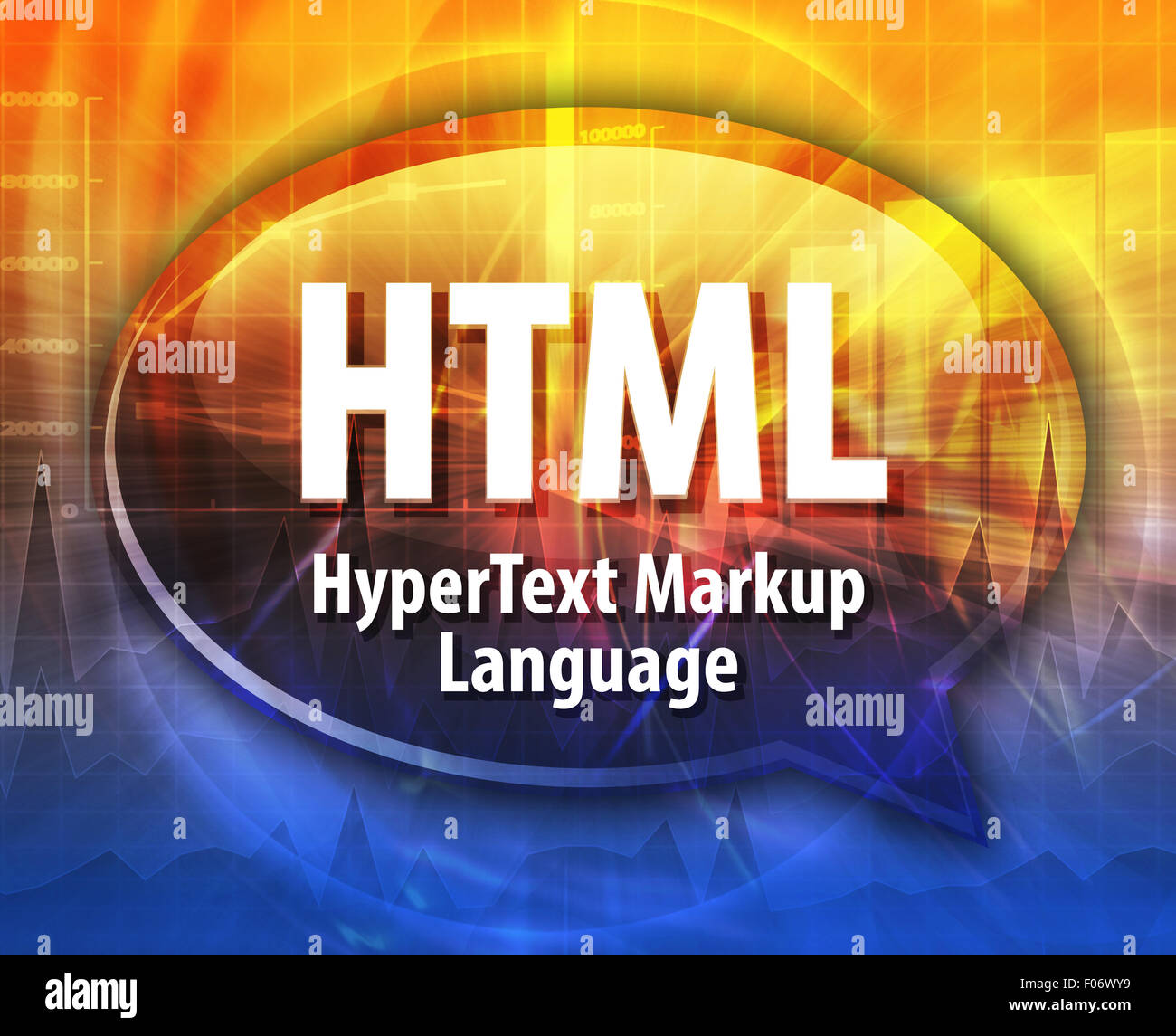 Rede-Blase Darstellung der Informationen Technologie Abkürzung Abkürzung Begriffsdefinition HTML Hypertext Markup Language Stockfoto