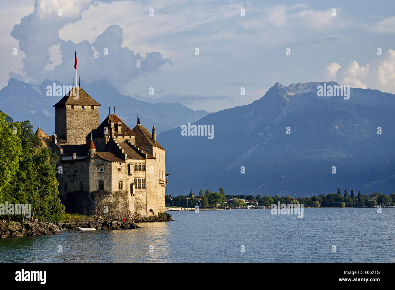 Schweiz, Wallis, Veytaux, Genfer See, das Schloss Chillon. Stockfoto